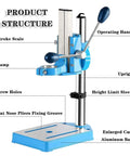 Heavy-Duty Drill Press Stand With 90 Degree Rotatable Base And 80mm Stroke For Precision Woodworking showing product structure and components.