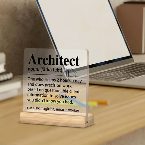 Dope Architect Gift For Designers And Engineers Architect Definition Clear Desk Sign On Acrylic With Wooden Stand Perfect Office Or Home Decor