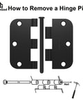 Diagram showing how to remove a pin from Matte Black Door Hinges Pack Of Thirty Interior Hinges With Five Eighths Radius Corners And Six Holes