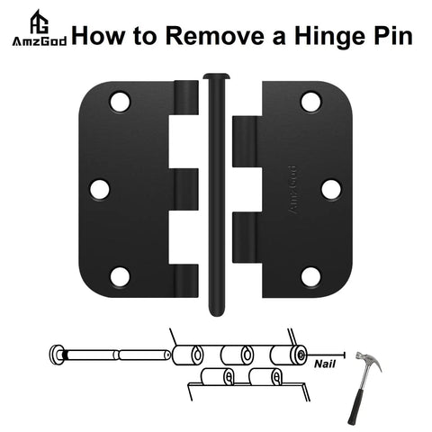 Diagram showing how to remove a pin from Matte Black Door Hinges Pack Of Thirty Interior Hinges With Five Eighths Radius Corners And Six Holes