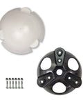 Wind Turbine Wheel Hub And Cap Kit With 3 Blades For Horizontal Turbines DIY Friendly Windmill Accessories 100W To 1000W Includes Screws And Nuts Compatible With 17mm Shaft Durable Metal Hub Cap For Easy Install, showing a metal hub, white cap, screws, and nuts.