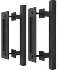 12 Inch Sliding Barn Door Handles And Pulls Hardware Rustic Double Sided Built Tough Heavy Duty Matte Black Powder Coated Finish Easy Install Square Style 2 Pack Set, shown from side view, depicting solid steel construction and matte black finish.
