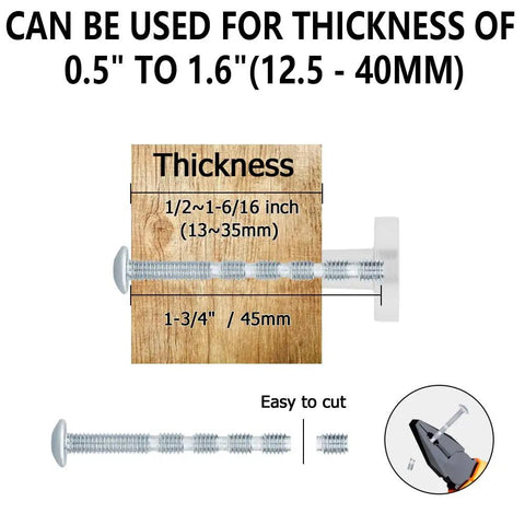 Heavy Duty 90 Pack Truss Head Break Away Machine Screws M4 X 45mm Galvanized Carbon Steel showing thickness and cutting options.