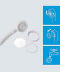 Disassembled High Pressure Handheld Shower Head With On Off Pause Switch and 3 Spray Modes, showing parts and assembly diagram.