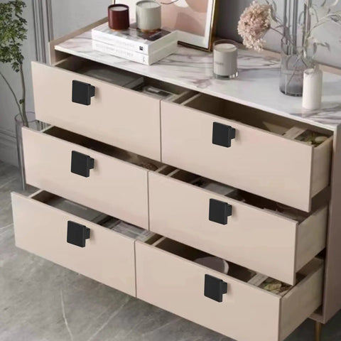 1.57 Inch Square Cabinet Knobs Matte Black Dope Drawer Pulls for Bathroom and Kitchen Cabinets installed on drawers
