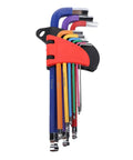 Heavy Duty 9 Piece Metric Hex Key Set With Ball End Crv S2 Steel Tor Tools Color Coded L Shaped Allen Wrenches For Bike Car Furniture Fixing And Electrical Repair Jobs, color-coded set on holder