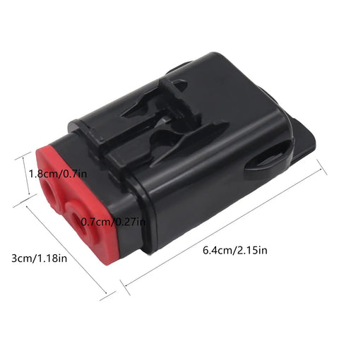 2 Pack 40A Motorcycle Fuse Holder Set with dimensions for Electrical Systems on Bikes, black and red, space-saving design