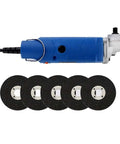 Pro Grade Angle Grinder Kit With Grinding And Polishing Discs For Immaculate Metal Surfaces features a compact 220V electric grinder and metal discs.