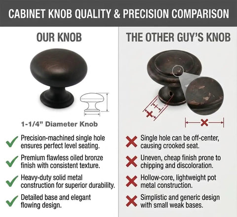 Comparison of Oil Rubbed Bronze Cabinet Knob One And Quarter Inch Round Mushroom Drawer Knob highlighting quality differences.