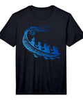 Hawaiian Outrigger Canoe Tee With Polynesian Tribal Art, Maori Style Canoe Shirt For Ocean Lovers, black graphic with canoe motif