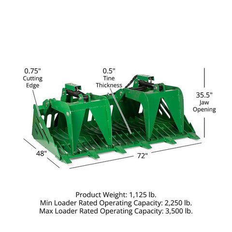72 Inch Grade 50 Skeleton Rock Grapple Bucket For Tractors With Open Tine Design and Dimensions for Heavy Duty Use