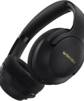 Black over-ear wireless headphones with 80 hour battery life, deep bass EQ and ENC mic, foldable comfort for travel, gym, and commuting use.
