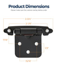 Straight Shooter Matte Black Cabinet Hinges With One Half Inch Full Overlay And Ten Pack Including Screws And Door Bumpers For Dead Quiet Closing On Kitchen Cabinets And Drawers product dimensions with measurements shown.