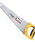 15 Inch Hand Saw with 7 TPI for wood cutting, ergonomic no slip rubber grip, durable woodworking tool visible from side