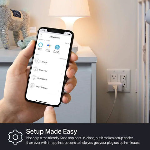 Smart Wi Fi Plug Outlet Pack of 2, Works With Alexa and Google Assistant, No Hub Required, showing easy setup via phone app