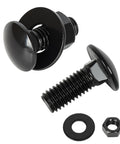 Premium 1/4-20 X 1 Inch Carriage Bolt Kit Crafted From Rust Resistant 304 Stainless Steel shows black dome head bolt with nut and washer.