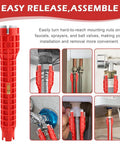 14 In 1 Multi Function Faucet And Sink Installer Tool Red Plumbers Wrench For Toilet And Kitchen Jobs With Universal Type A To D Nut Fit For DIYers And Pros showing easy release feature and use in plumbing