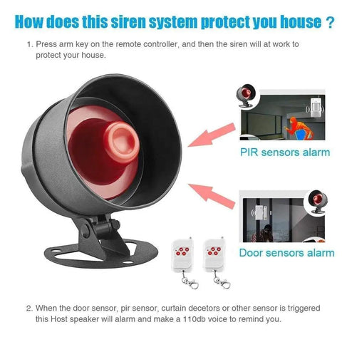 Standalone Home Office Security Alarm Kit With Wireless Loud Indoor Outdoor Weatherproof Siren and sensors