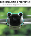 Anti Glare Lens Hood Sunshade For Mini 3 Pro Drone Gear Accessories Gray Protective Cover Guard Camera Protector Non Destructive Flight Safe Lens Shield Pro Grade Build displayed on drone front view.