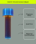 Top Shelf M8x25 Titanium Bolts Socket Head Cap Screws Featuring A Sweet Burnt Blue Finish Crafted Heavy Duty For Auto Suspension And Exhaust Upgrades Straight Up Track Tested Grade Five Fasteners Four Pack - detailed view of the bolt.