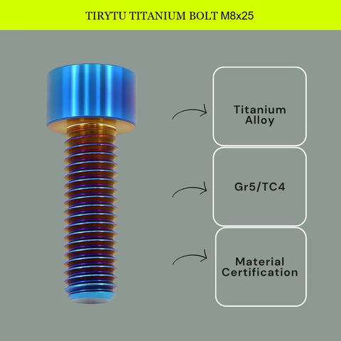 Top Shelf M8x25 Titanium Bolts Socket Head Cap Screws Featuring A Sweet Burnt Blue Finish Crafted Heavy Duty For Auto Suspension And Exhaust Upgrades Straight Up Track Tested Grade Five Fasteners Four Pack - detailed view of the bolt.