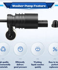 Windshield Washer Pump With Grommet Replacement For Jeep Wrangler Cherokee Grand Cherokee Compass Liberty Patriot And More For Dodge Chrysler Volkswagen Audi BMW Chevrolet Ford Easy Install Direct Fit, showing the pump and grommet with features highlighted.