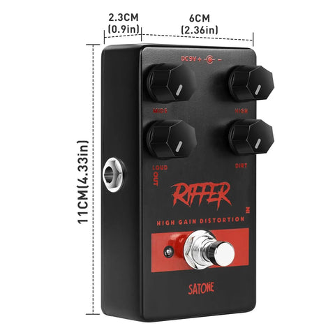Riffer High Gain Distortion Guitar Pedal With True Bypass For Front Of Amp Or Effects Loop Brutal Saturation And Wide Gain Range