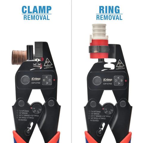 Pex Crimp Fitting Removal Tool ICP CT02 for removing copper crimp rings and stainless steel cinch clamps in plumbing.