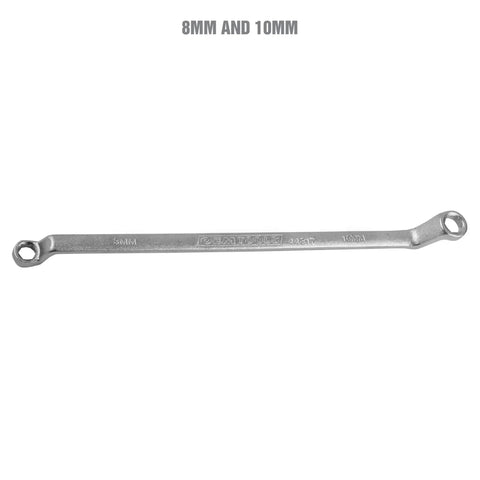 Dual Size Brake Bleeder Wrench for 8mm and 10mm Bleeder Screws, Heavy Duty S2 Steel, Offset Handle, shown flat on white background
