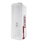 3 Pack White Surface Mount Fire Extinguisher Cabinet Weatherproof Outdoor Lock Box, side view showing hammer attachment for 20 lb extinguisher.