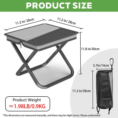 Ultralight Collapsible Stool For Camping And Travel Grab And Go Portable Chair Handbag Style Pocket Foldable Seat For Fishing Hiking And Outdoor Adventures Durable Gray Carbon Steel Build With Stable Foot Pads product dimensions