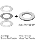 Exploded view of Heavy Duty Thrust Needle Roller Bearings With Washers NTA1423, showing steel cage and chrome steel needles.