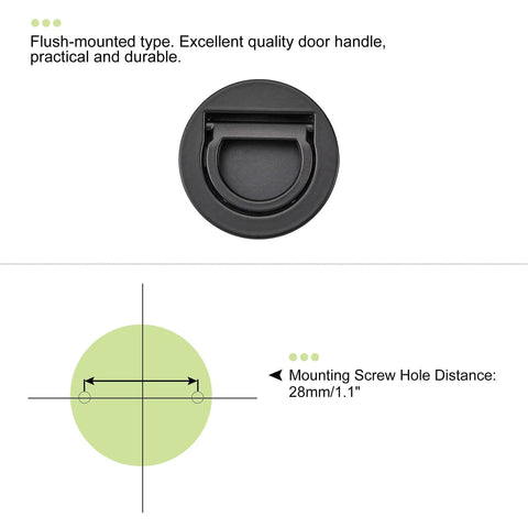 Flush Pull Ring Handle 40x10mm Black Zinc Alloy with 28mm mounting distance, front view showing flush-mounted design, minimalist hardware