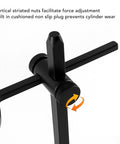 Heavy Duty Aluminum Pour Over Coffee Stand Adjustable Height And Angle Portable Dripper Holder close-up of vertical striated nuts and adjustment knob.
