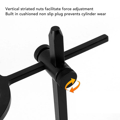 Heavy Duty Aluminum Pour Over Coffee Stand Adjustable Height And Angle Portable Dripper Holder close-up of vertical striated nuts and adjustment knob.