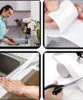 Heavy Duty PVC Sealing Tape For Kitchen Sink And Bathroom Waterproof Oil Proof Caulk Strip, applied to sink edges for leak prevention.