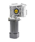 Front view of AC 110V 370W worm gear reducer motor with speed controller; 1:50 reduction, 27 RPM.