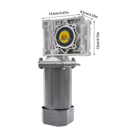 Front view of AC 110V 370W worm gear reducer motor with speed controller; 1:50 reduction, 27 RPM.