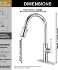 Chrome Pull-Down Kitchen Faucet With Two-Function Sprayer, Single Hole Mount, 17-Inch Tall, Deck Plate Included, Dimensions Displayed