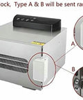 Real Deal Six Layer Stainless Steel Food Dehydrator Machine showing safety lock types A and B on the side.