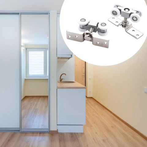 Heavy Duty Stainless Steel Sliding Door Wheel Kit Two Pack Nylon Ball Bearing Rollers For Closet Barn Doors Wardrobes Rust Resistant Smooth Glide Easy Diy Install Solid Build Real Deal For Kitchen And Bath Silent Performance Guaranteed on sliding closet door