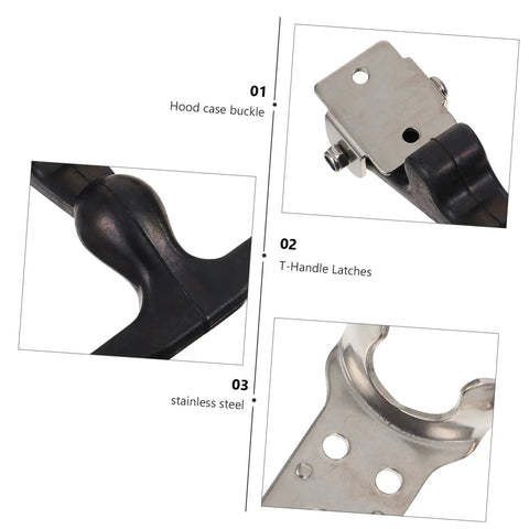 Two Pack Elastic Draw Latches With T-Handle Catch, Hood Hasp Replacement For Machines And Vehicles, showing parts and angles