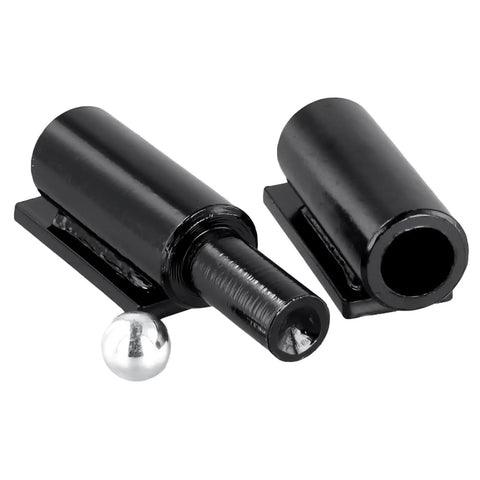 Tough As Nails 7 Inch Weld On Barrel Gate Hinges 4 Pack Rock Solid 900 Lbs Load Rating For Backyard Swing Doors Trailer Ramps And Driveway Gates Matte Black Steel close-up view of two hinges and a silver ball.