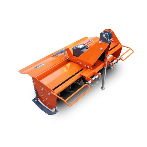 Category 1 Three Point Tiller Attachment For Tractors, PTO driven with 540 RPM gearbox, orange cultivator for small farms and gardens