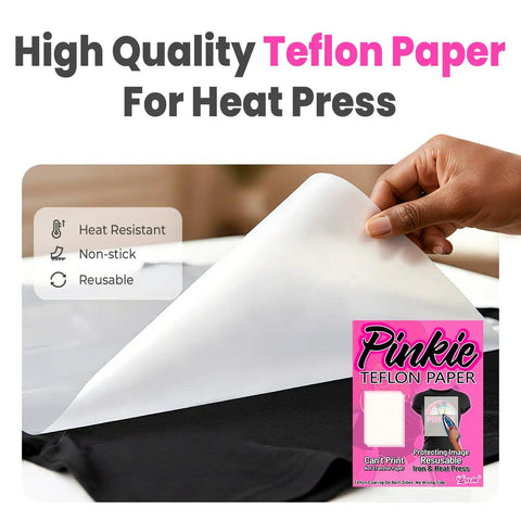 Person holding a sheet of Go To Nonstick Teflon Paper For Heat Press Pro Grade Ten Sheets Eight Point Five By Eleven Inches