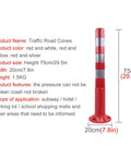 3 Pack Fixed Heavy Duty PVC Parking Bollards With Expansion Bolts Flexible Traffic Delineator Posts With High Vis Reflective Tape For Crowd Control And Street Security Kick Ass Impact Resistant Road Barriers In Red And Silver Colors, 29.5in tall, 7.8in wide, marked with reflective tape.
