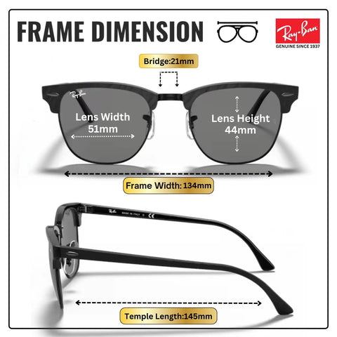 RB3016 Square Shape Non-Polarized Sunglasses For Men And Women With Dark Grey Lenses Dope Everyday Wear dimensions diagram