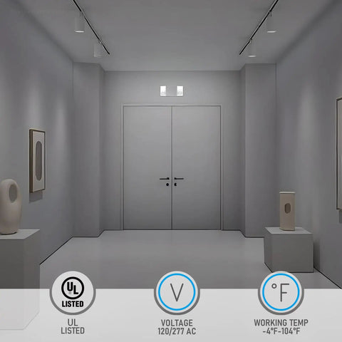 LED Emergency Lighting With Battery Backup, Two Square Head Exit Lights for Business in hallway, UL Listed 120/277V AC