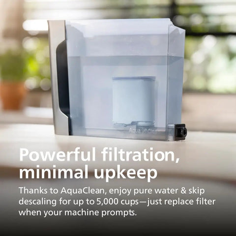 Fully Automatic Espresso Machine Crushing Your Morning Cravings With One Touch Brewing And Classic Milk Frother For Silky Cappuccinos Featuring Precision Ceramic Grinder And Sleek Black Touch Display water filter in clear AquaClean container.