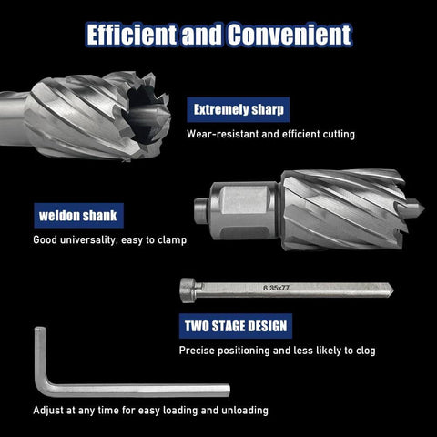 Pro Edge 6pc annular cutter set with Weldon shank for magnetic drill press; 1" depth, 1/2"–1-1/16" diameter.